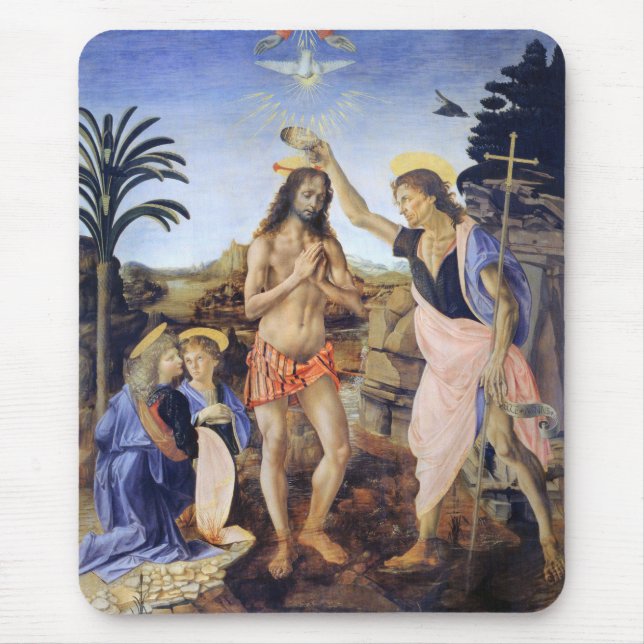 Baptism of Christ by Verrocchio, Leonardo da Vinci Mouse Mat (Front)