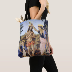 Baptism of Christ by Verrocchio, Leonardo da Vinci Tote Bag
