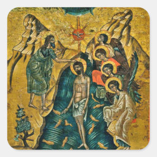 Baptism of Christ Orthodox Christian Icon Square Sticker