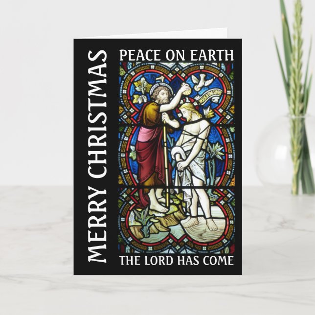 Baptism of Jesus, Stained Glass Christmas Greeting Card (Front)