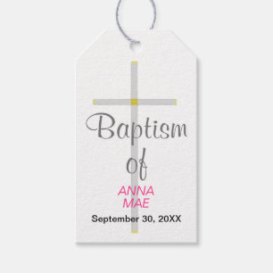 Baptism of Name Silver Cross Pink Name Gift Tags