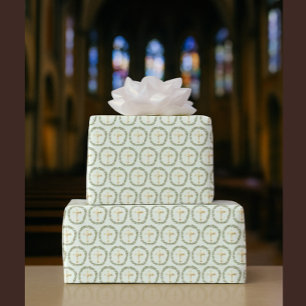 Baptism Olive Wreath & Golden Cross Wrapping Paper