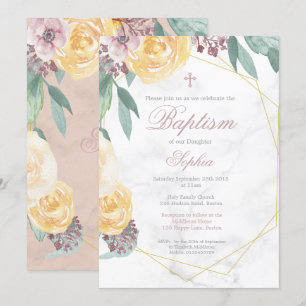 Baptism or Christening Floral Geometric Pink Chic Invitation