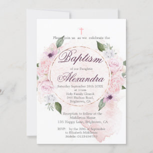 Baptism or Christening Floral Roses Wreath Invitation