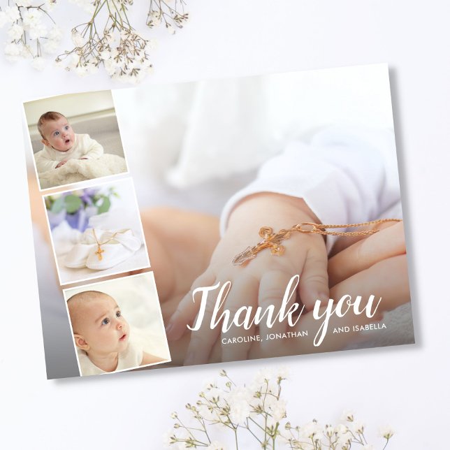 Baptism or Christening Thank You 4 Photo Collage Postcard (Creator Uploaded)