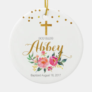 Baptism Ornament God Bless Baby Girl Ornament