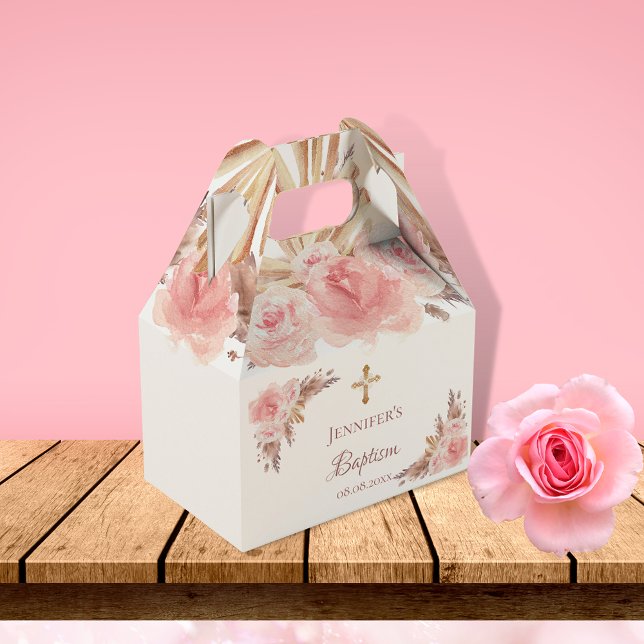 Baptism pampas grass blush floral cross favour box (Creator Uploaded)