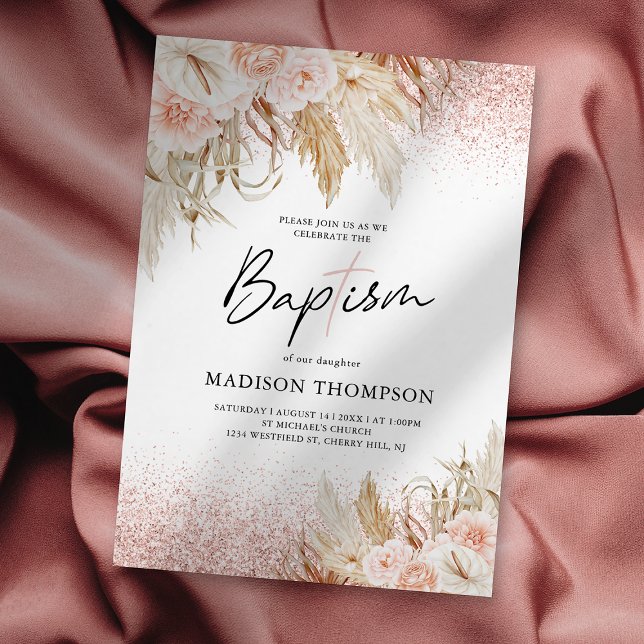 Baptism Pampas Grass Pink Christening Invitation (Creator Uploaded)
