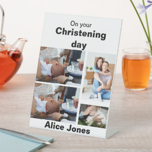Baptism Personalised 4 Photo Collage Pedestal Sign