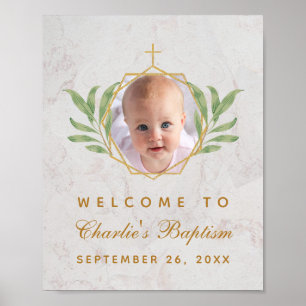 Baptism Photo Botanical Geometric Leaves Foliage Poster