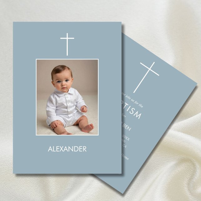  Baptism Photo Boys White Religious Invitation (Creator Uploaded)
