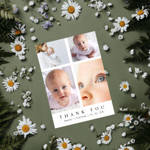 Baptism Photo Collage Cross Elegant Thank You Card
