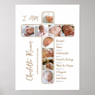 Baptism Photo Collage Crucifix Shape  Poster