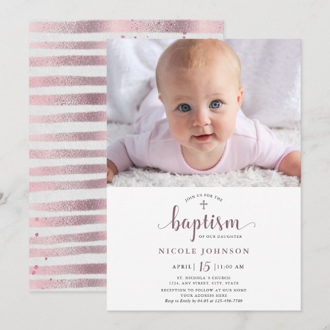 Baptism Photo  Elegant Girl  Glitter  Invitation (Front/Back)