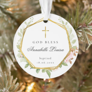 Baptism Photo Gold Cross Ornament