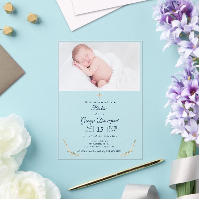 Baptism Photo gold cross transparent Invitation (Insitu (Wedding))