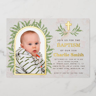 Baptism Photo Greenery Gold Arch Green Leaves