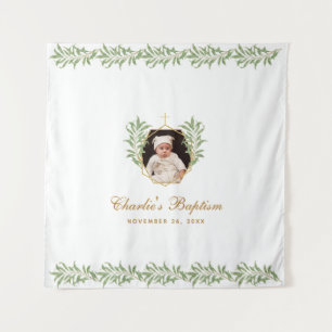 Baptism Photo Greenery Gold Botanical Backdrop Tapestry