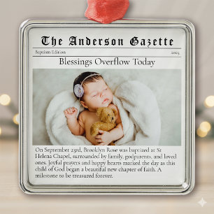 Baptism Photo Keepsake Newspaper Metal Tree Decoration