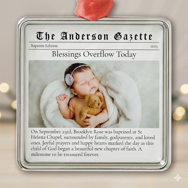 Baptism Photo Keepsake Newspaper Metal Tree Decoration (Creator Uploaded)