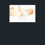 Baptism photo modern boy girl  canvas print<br><div class="desc">For an elegant baptism,  gender neutral.  A chic white background. Personalise and add a horizontal photo,  the name of the child and the date of the baptism. Black and golden letters.</div>