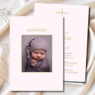 Baptism Photo Pink Gold Girls Religious Invitation