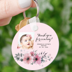 Baptism Photo THANK YOU FOR COMING! Elegant Floral Key Ring