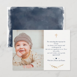 Baptism Photo Thank you Navy Blue Card