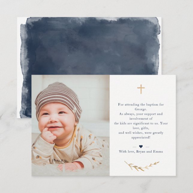 Baptism Photo Thank you Navy Blue Card (Front/Back)