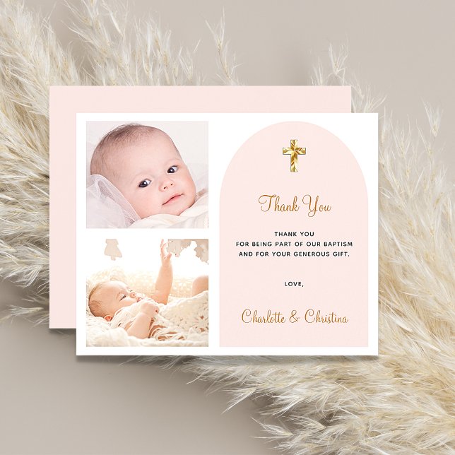 Baptism photo twins girls thank you card (Creator Uploaded)