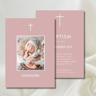  Baptism Photo White Pink Girls Religious Invitation