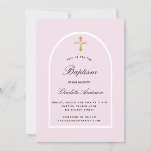 Baptism pink baby girl arch elegant invitation