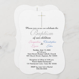 Baptism Pink Blue Twins Invitations