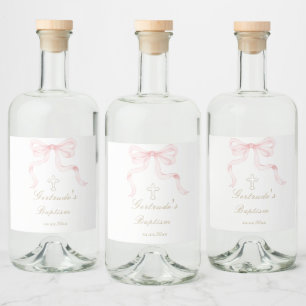 Baptism pink bow baby girl liquor bottle label