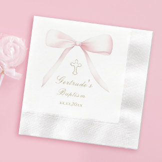 Baptism pink bow baby girl napkin