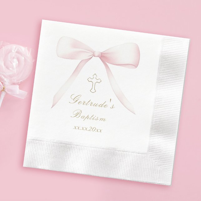 Baptism pink bow baby girl  napkin (Creator Uploaded)