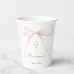Baptism pink bow baby girl paper cups