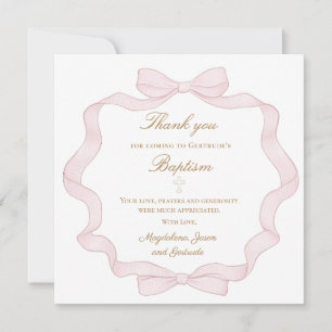 Baptism pink bow frame thank you mini  card