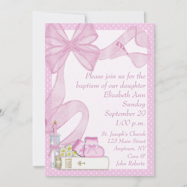 Baptism Pink Bow Invitation (Front)