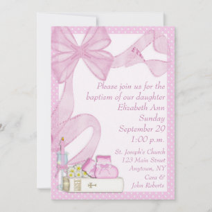 Baptism Pink Bow Invitation
