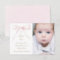 Baptism pink bow thank you card