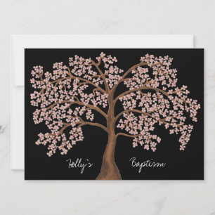 Baptism Pink Cherry Blossom Tree Painting Invitation
