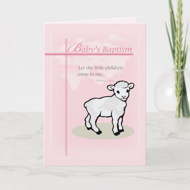 Baptism, Pink, Girl, Lamb Card (Front)