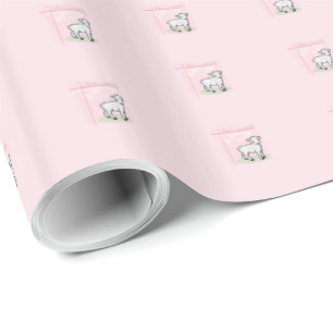 Baptism, Pink, Girl, Lamb Wrapping Paper