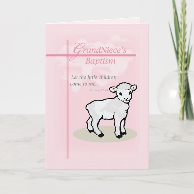 Baptism, Pink, Grand Niece, Lamb Card (Front)