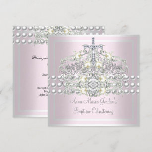Baptism Pink Tiara Silver White Pearl Diamond Invitation
