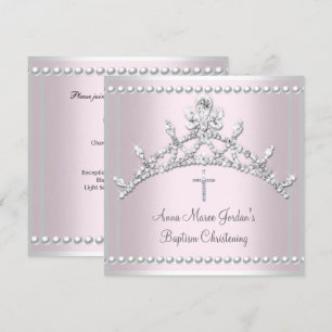 Baptism Pink Tiara Silver White Pearl Diamond Invitation