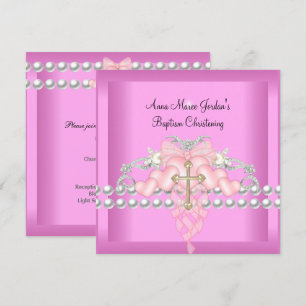 Baptism Pink Tiara Silver White Pearl Diamond Invitation