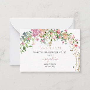 Baptism Pink Watercolour Floral Girl Thank you C Card