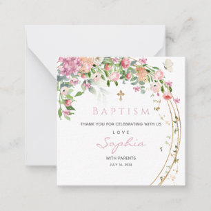 Baptism Pink Watercolour Floral Girl Thank you Card